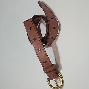 Fossil Brown Leather Belt with Cactus Cut Out Design SZ M